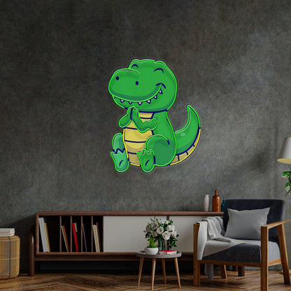 Green-Yellow Cartoon Dinosaur Clapping Uv Printed Led Neon Sign For Kids Room Decor | Shineneon