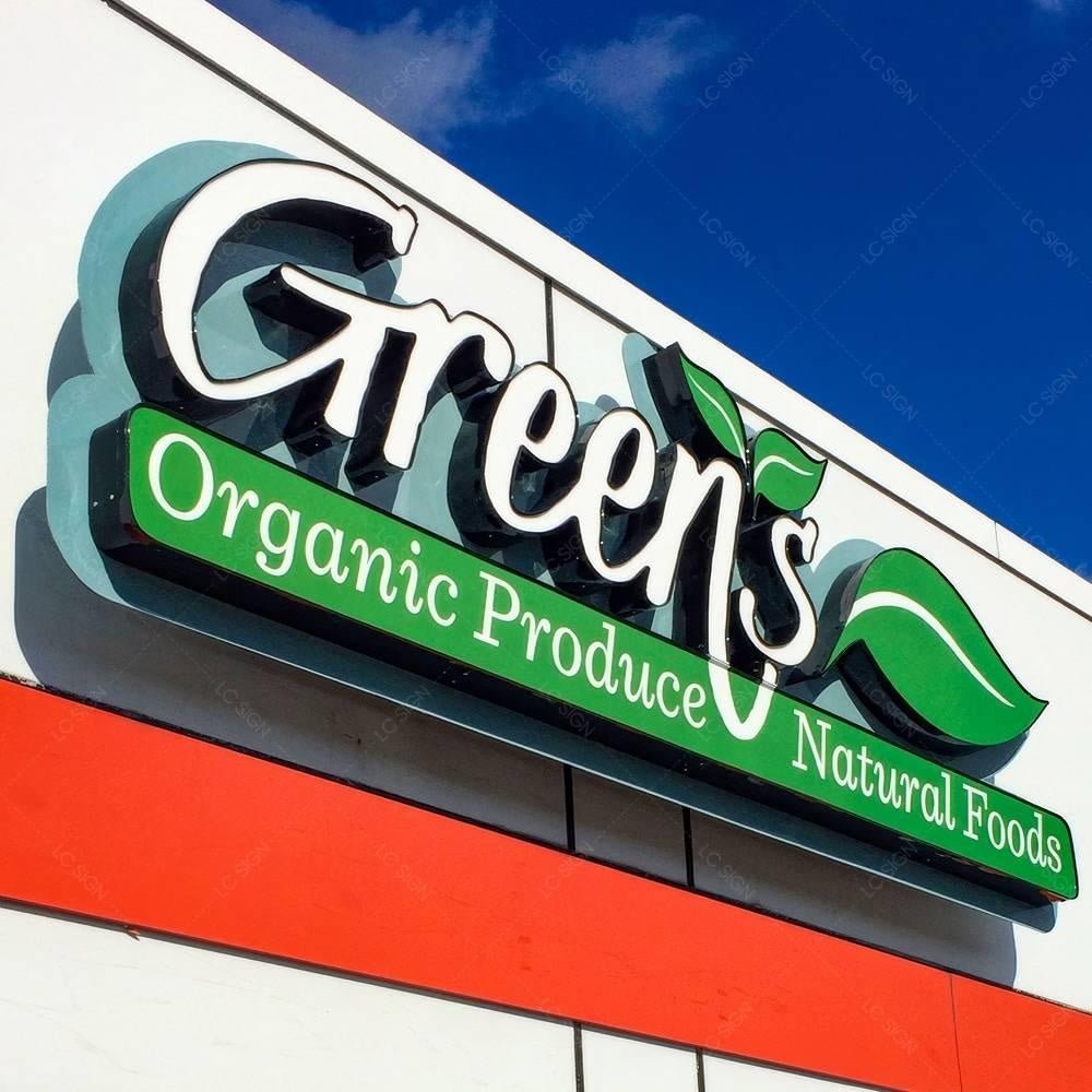 Greens Oranic With Logo 3D Frontlit Letters Metal Led Sign - Shineneon