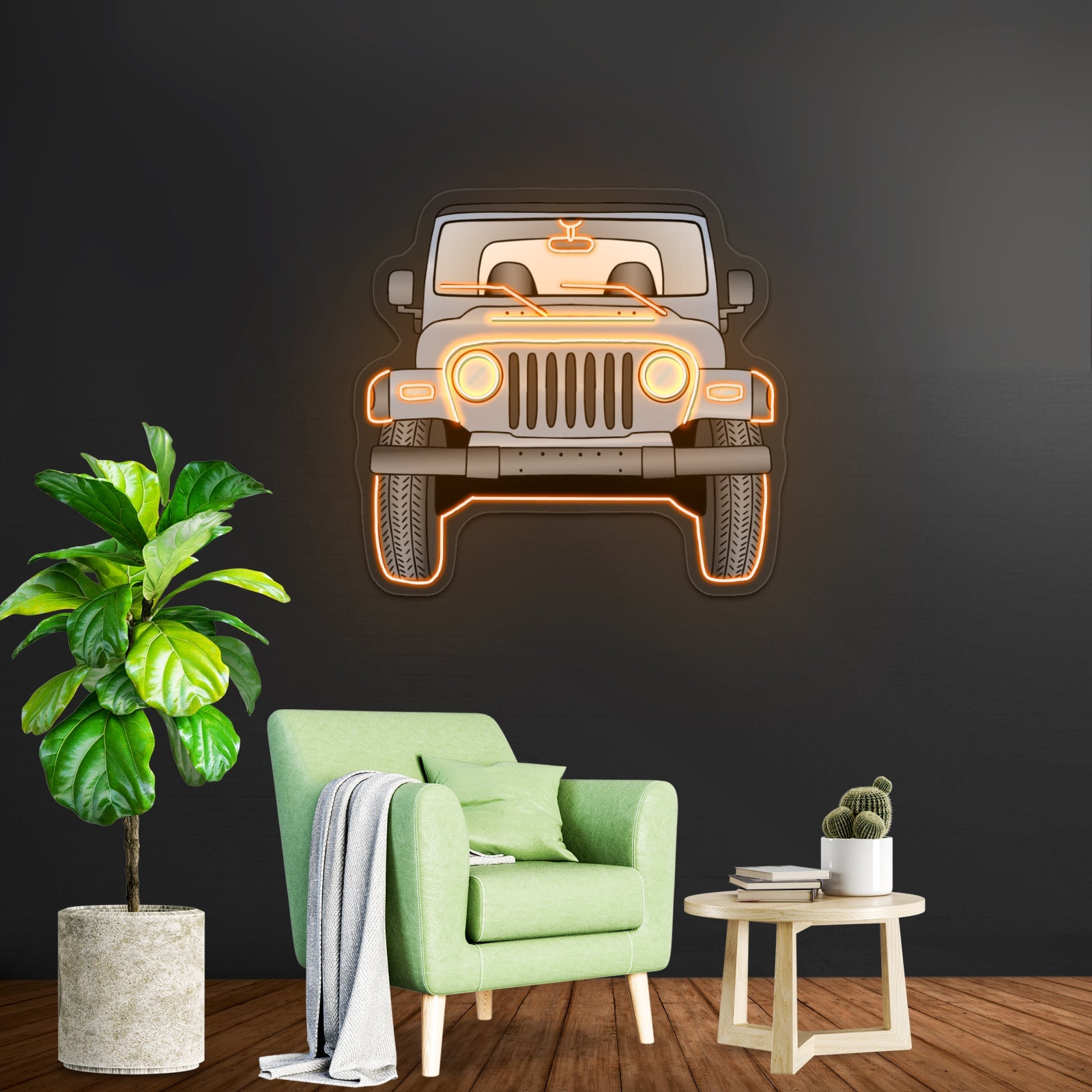 Grey Jeep Front Aesthetic Large Neon Signs - Shineneon