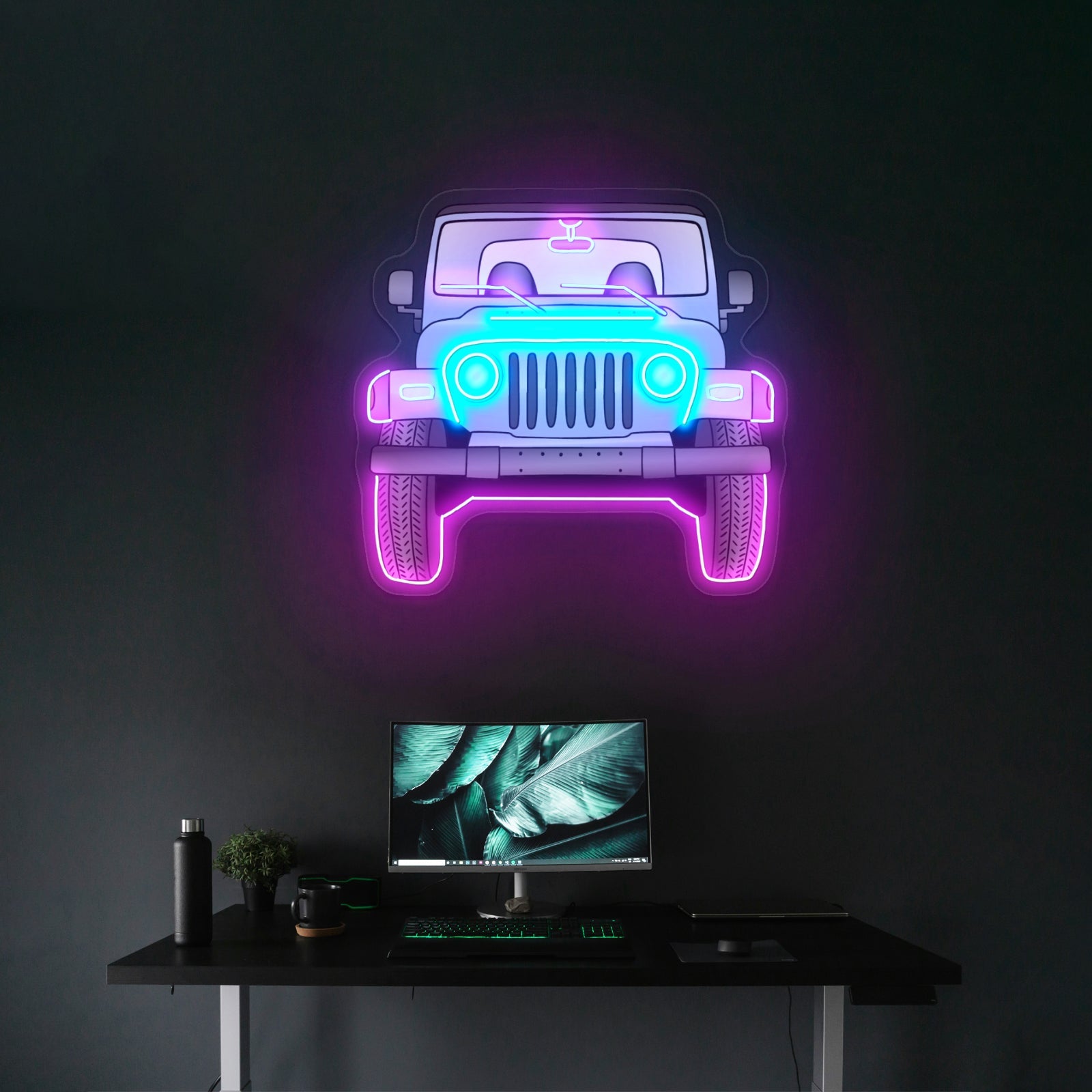 Grey Jeep Front Aesthetic Large Neon Signs - Shineneon