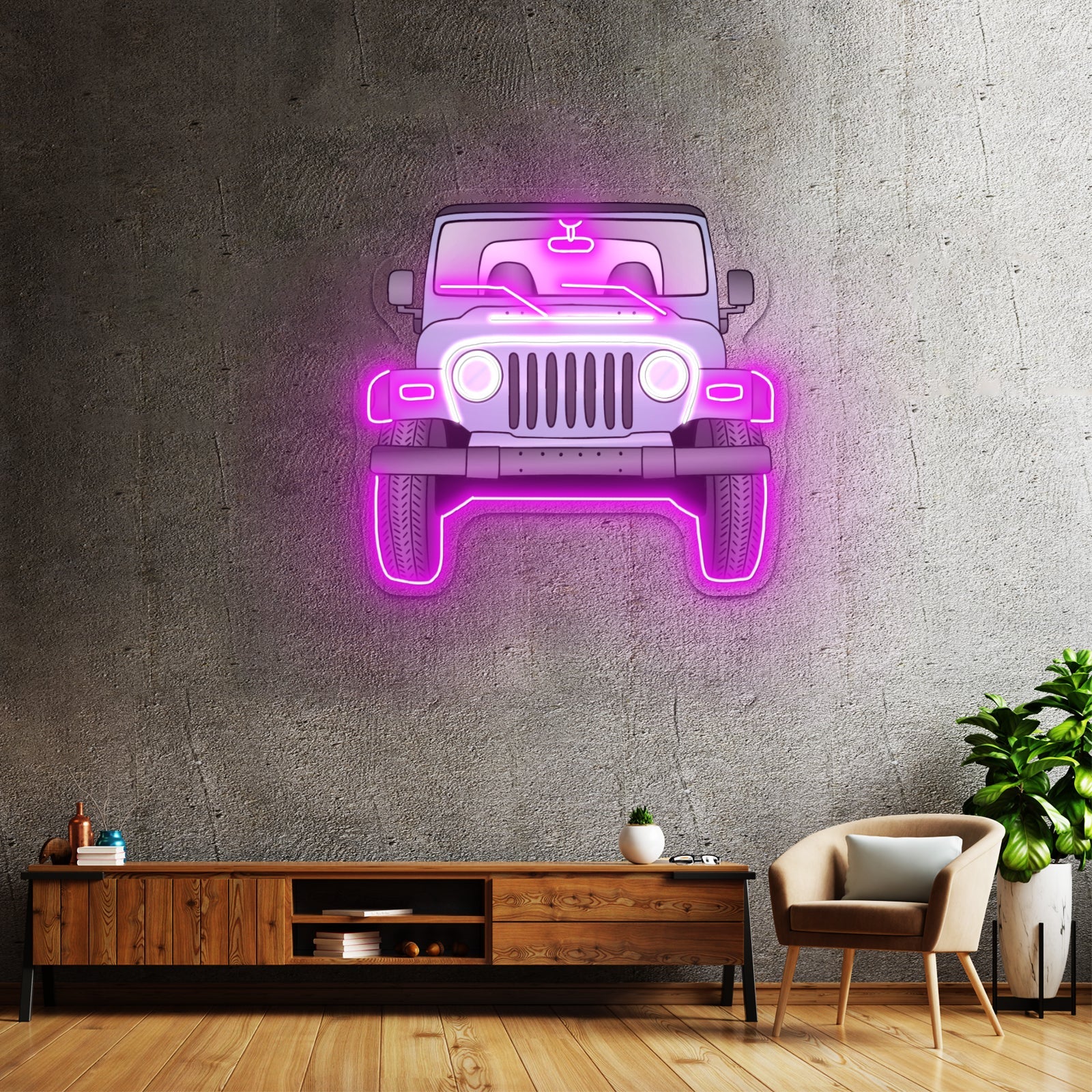 Grey Jeep Front Aesthetic Large Neon Signs - Shineneon