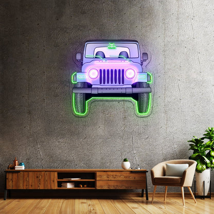 Grey Jeep Front Aesthetic Large Neon Signs - Shineneon