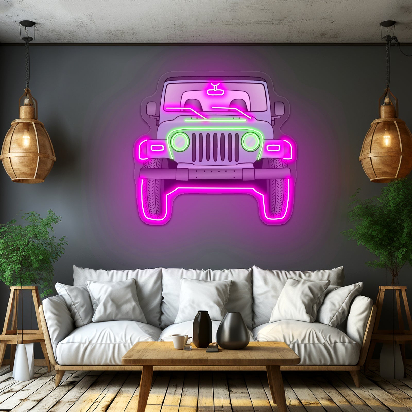 Grey Jeep Front Aesthetic Large Neon Signs - Shineneon