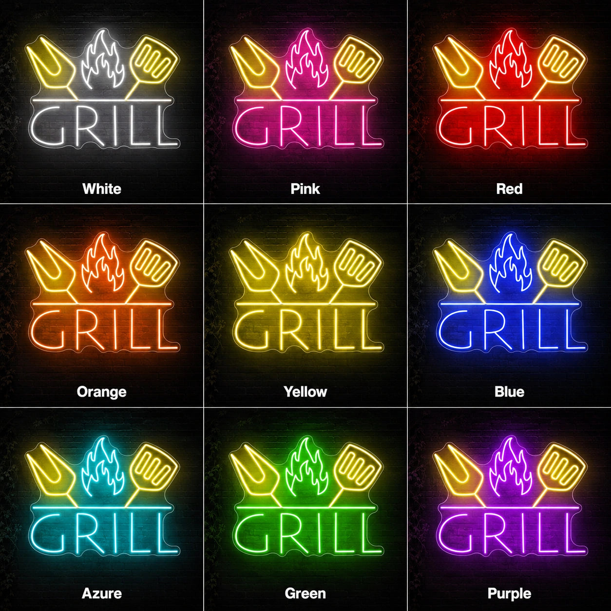 Grill Flame Neon Sign LED Neon Sign color grid