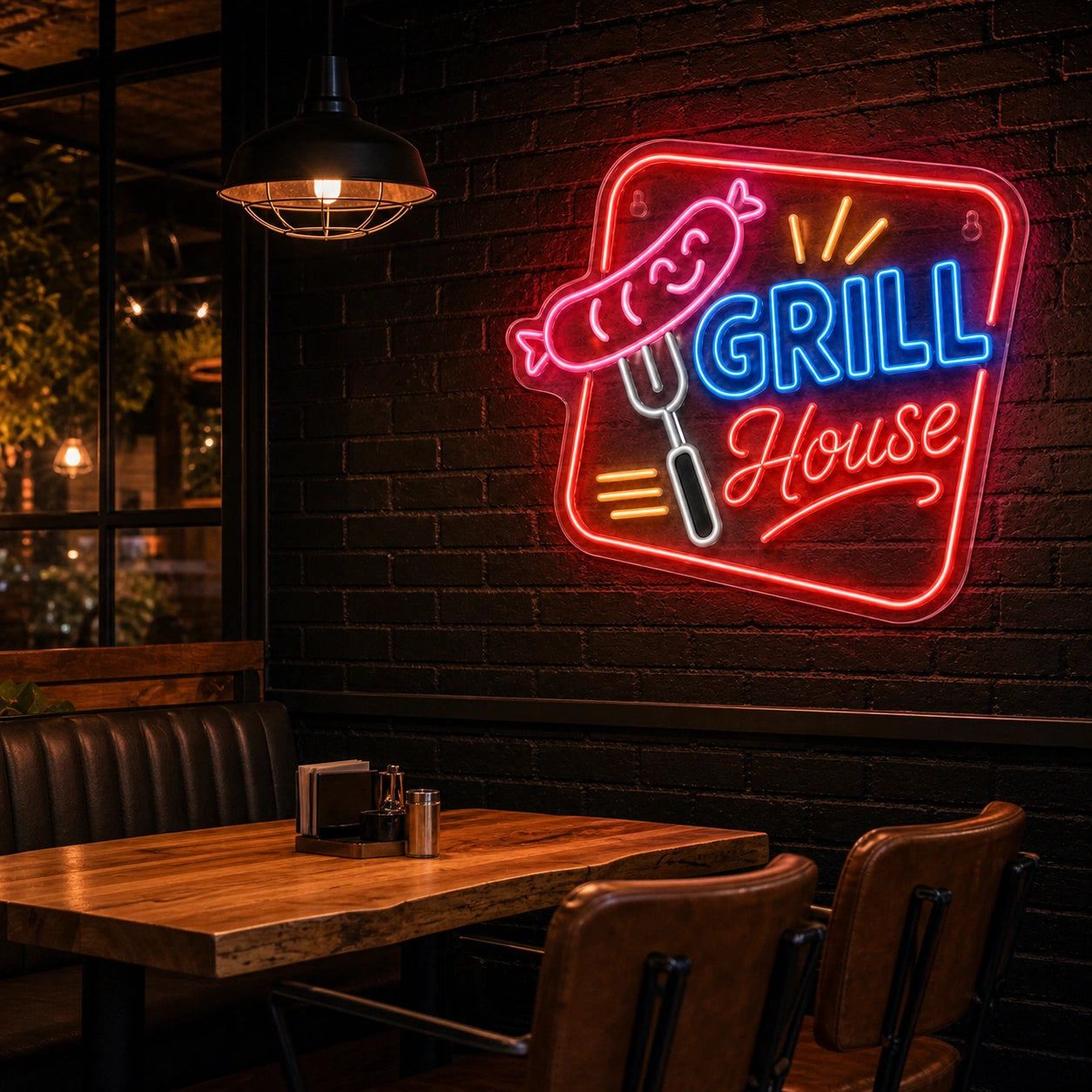 Grill House BBQ LED Neon Sign Home Bar Wall Decoration real lifestyle scene