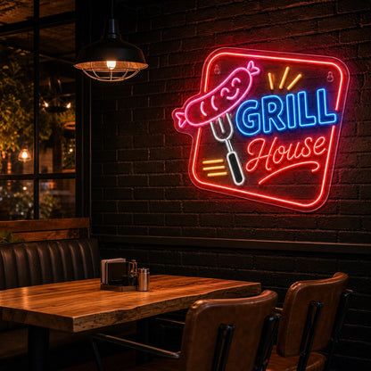 Grill House BBQ LED Neon Sign Home Bar Wall Decoration real lifestyle scene