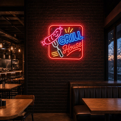 Grill House BBQ LED Neon Sign Home Bar Wall Decoration size image
