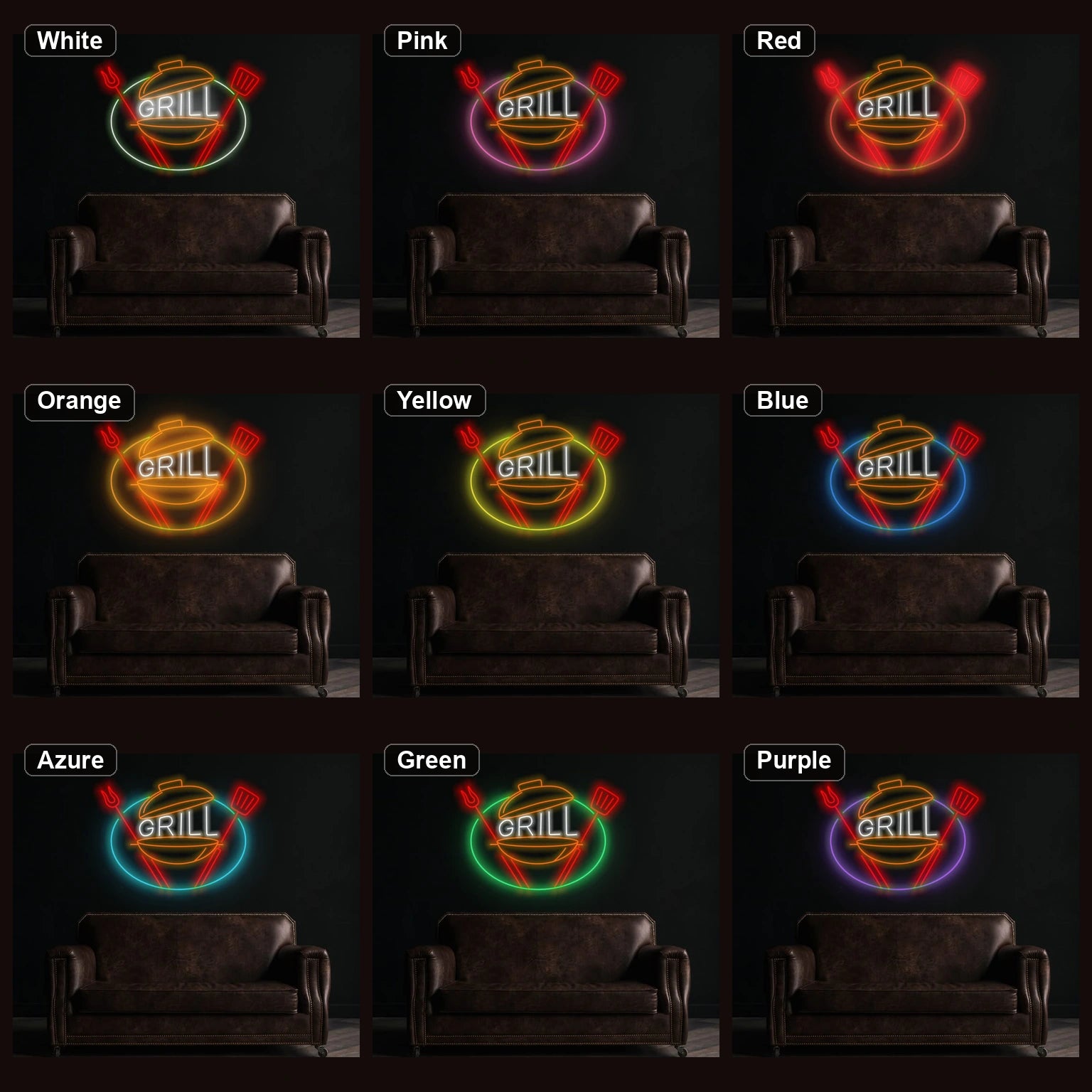 Grill Kettle Tools LED Neon Sign Home Garage Wall Decoration color grid