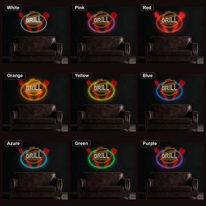Grill Kettle Tools LED Neon Sign Home Garage Wall Decoration color grid