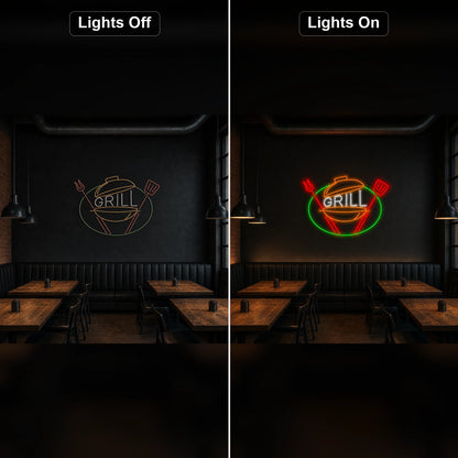 Grill Kettle Tools LED Neon Sign Home Garage Wall Decoration day and night comparison