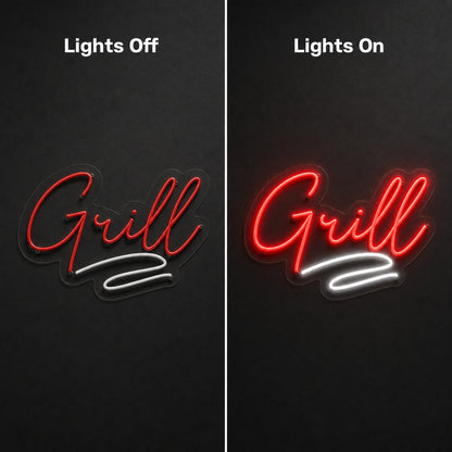 Grill Script LED Neon Sign day and night comparison