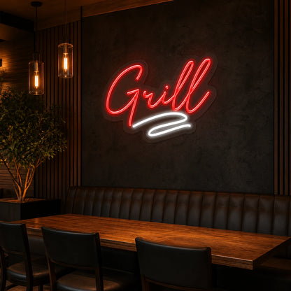 Grill Script LED Neon Sign Home Garage Wall Decoration real lifestyle scene