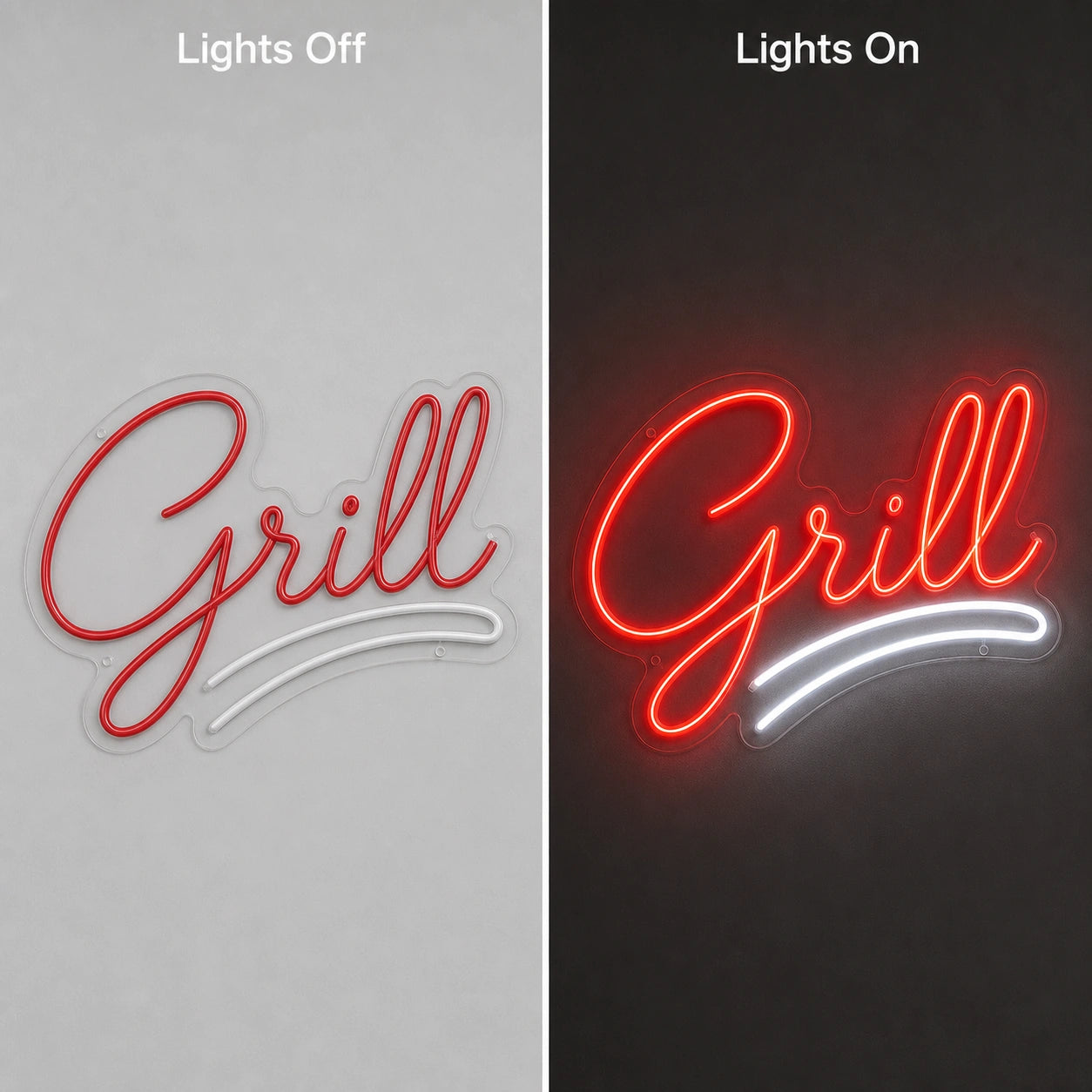 Grill Script LED Neon Sign Man Cave Neon Sign day and night comparison