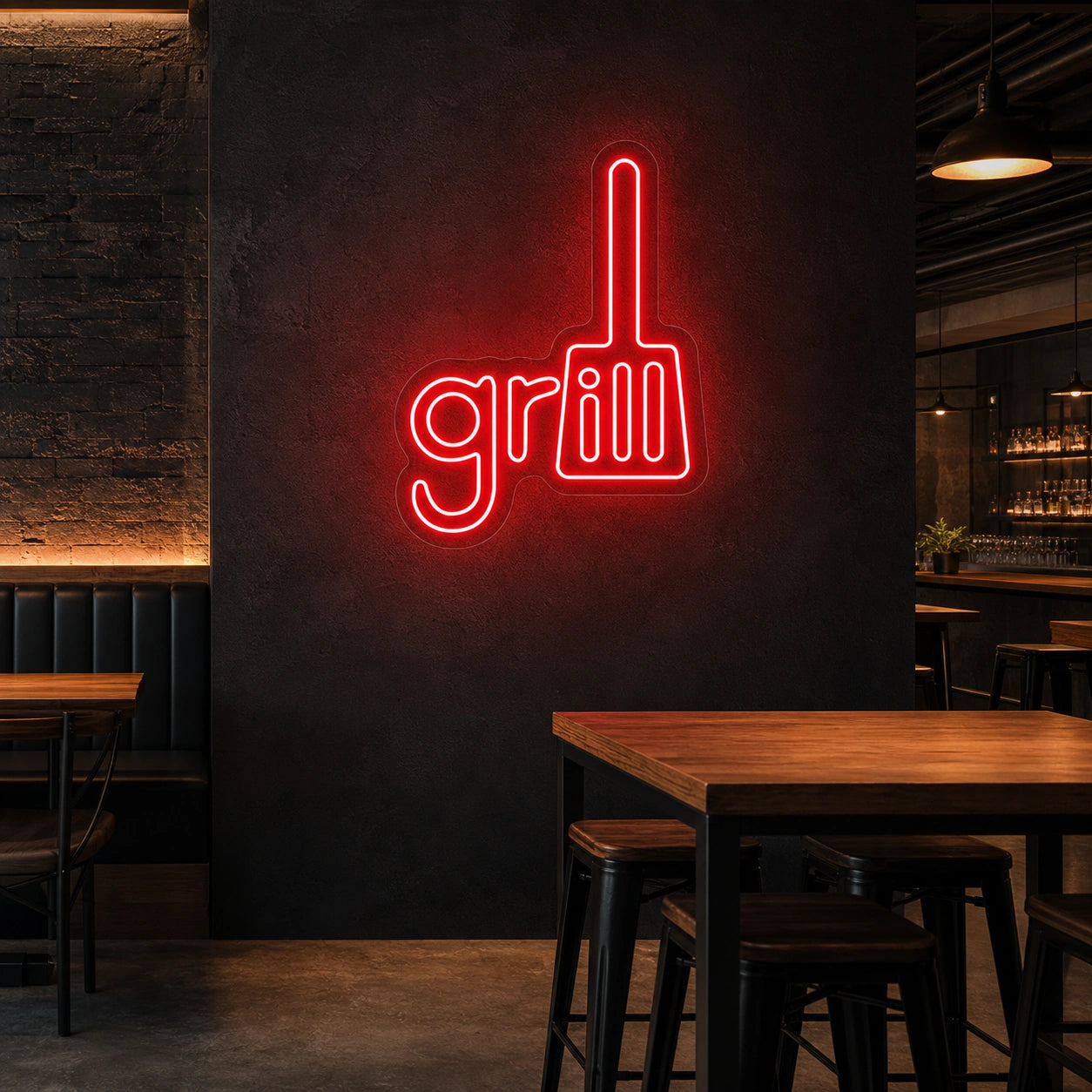 Grill Spatula LED Neon Sign Home Garage Wall Decoration real lifestyle scene