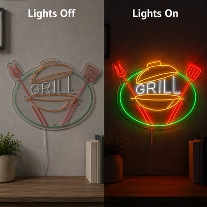 Grill Spatulas Neon Sign LED Neon Sign day and night comparison