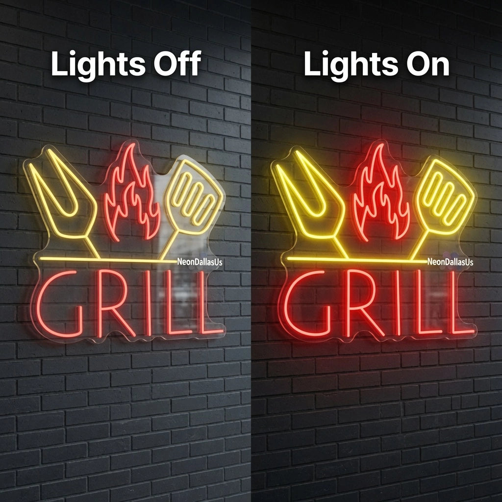 Grill Wall Decor LED Neon Sign - 06 Day Night Comparison