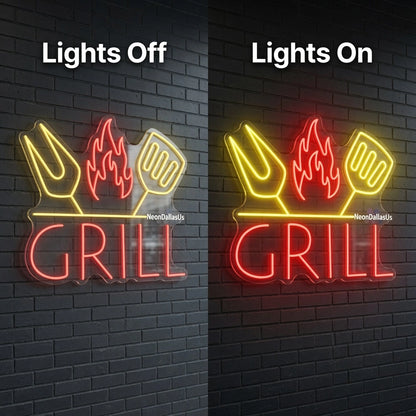 Grill Wall Decor LED Neon Sign - 06 Day Night Comparison