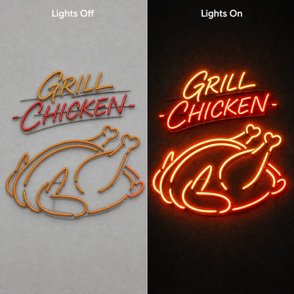Grilled Chicken LED Neon Sign Man Cave Neon Sign day and night comparison