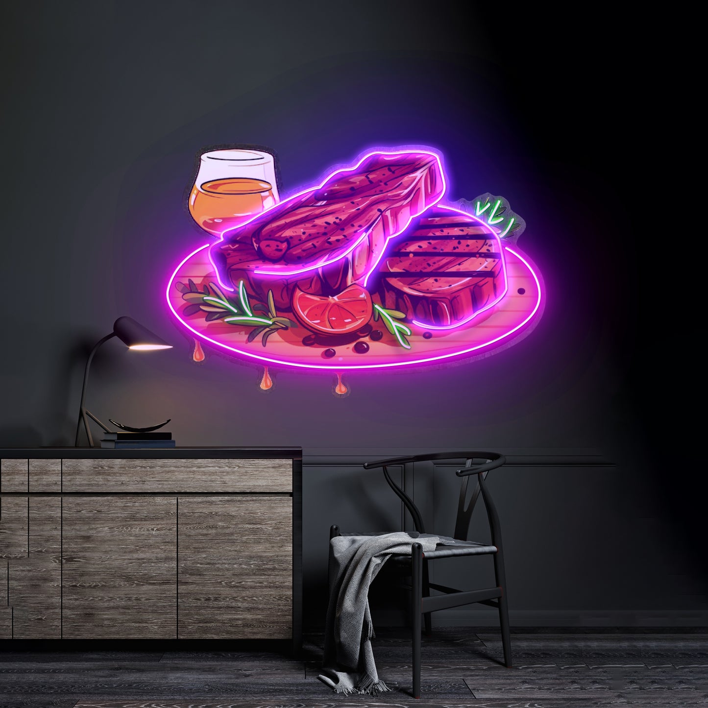 Grilled Meat Isolated Led Neon Sign Light Custom Led Signs