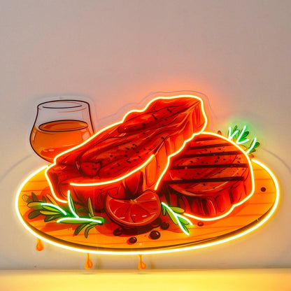 Grilled Steak With Herbs Uv Printed Led Neon Sign For Restaurant Wall Decor | Shineneon