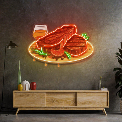 Grilled Steak With Herbs Uv Printed Led Neon Sign For Restaurant Wall Decor | Shineneon
