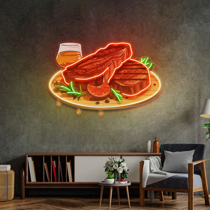 Grilled Steak With Herbs Uv Printed Led Neon Sign For Restaurant Wall Decor | Shineneon
