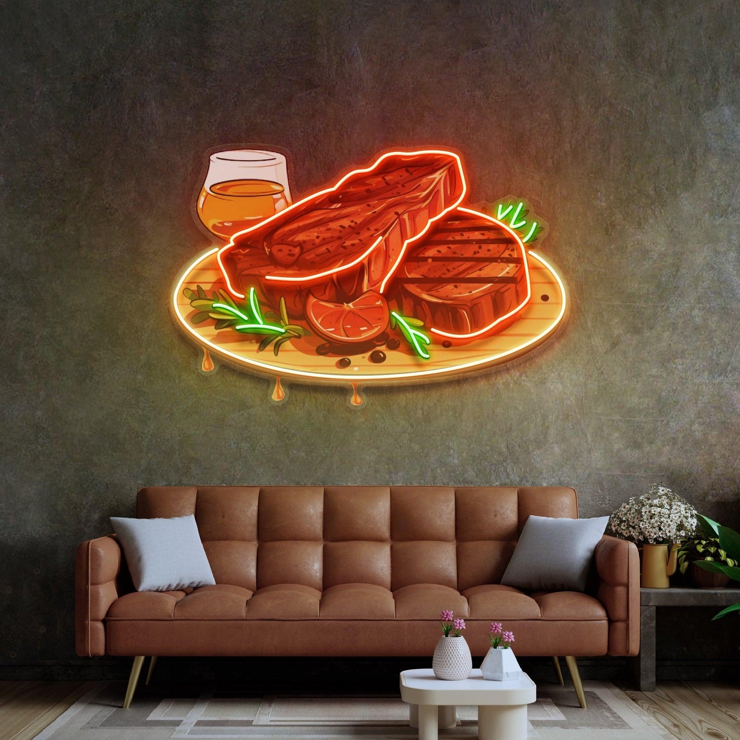 Grilled Steak With Herbs Uv Printed Led Neon Sign For Restaurant Wall Decor | Shineneon