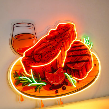 Grilled Steak With Herbs Uv Printed Led Neon Sign For Restaurant Wall Decor | Shineneon