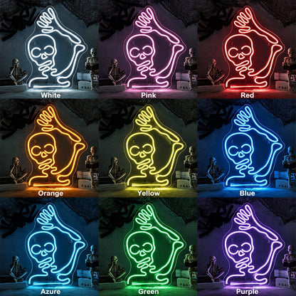 Grim Reaper Scythe LED Neon Sign day and night comparison