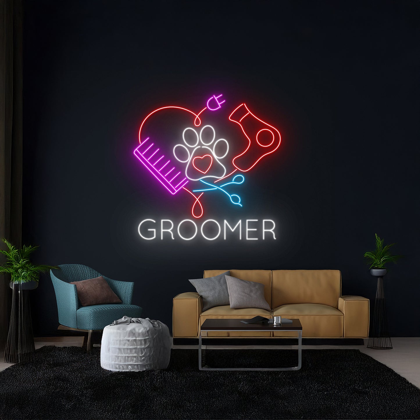 Grooming Neon Sign Groom Led Light