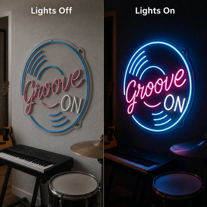 Groove On Neon Sign LED Neon Sign day and night comparison
