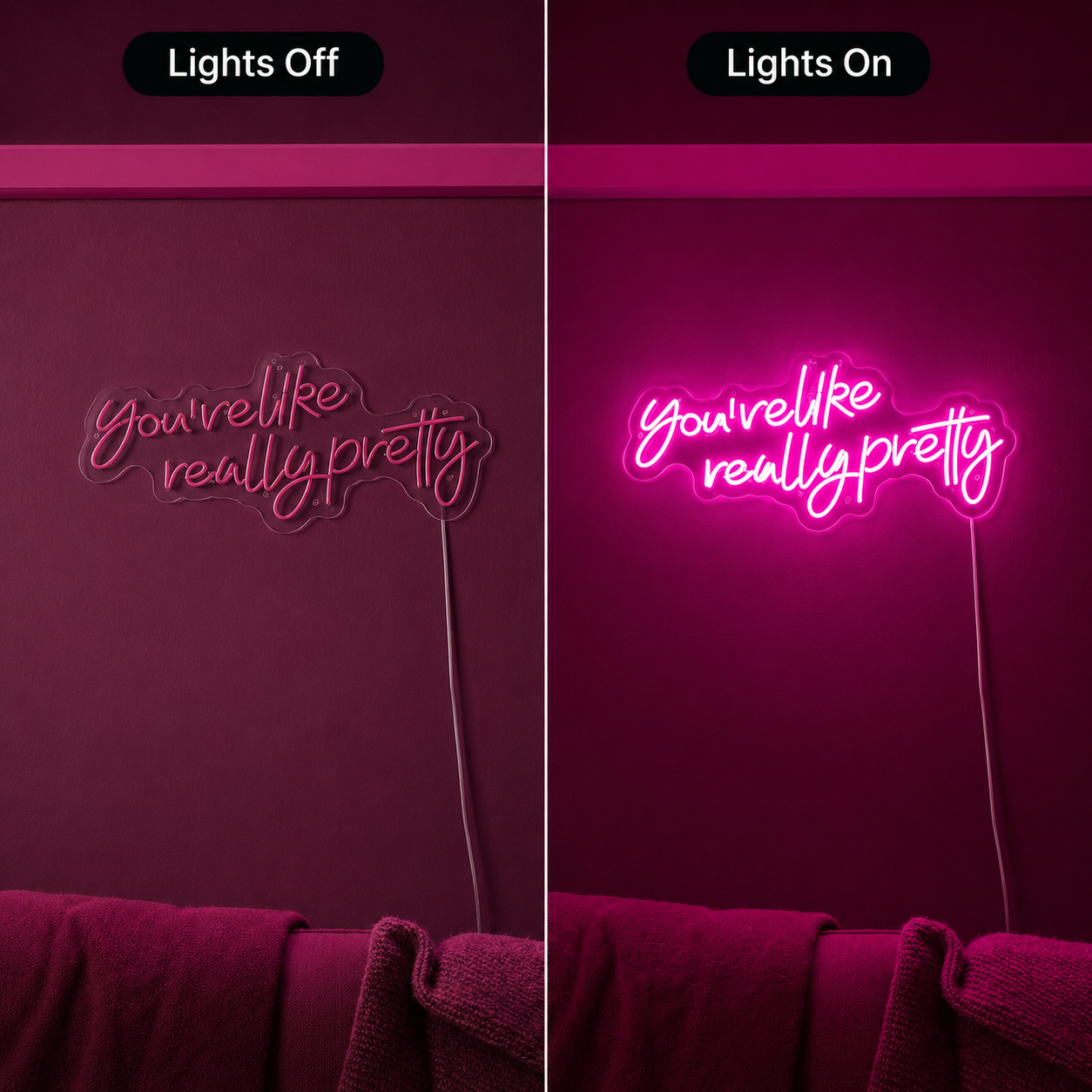 Grow Life Really Pretty Room Decor LED Neon Sign - 06 Day Night Comparison