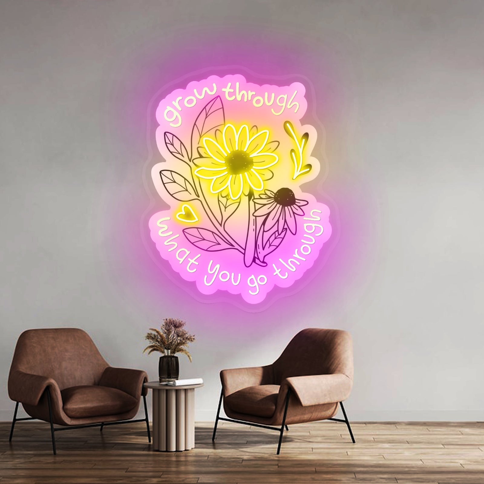 Grow Through What You Go Through Flowers Led Signs For Room - Shineneon