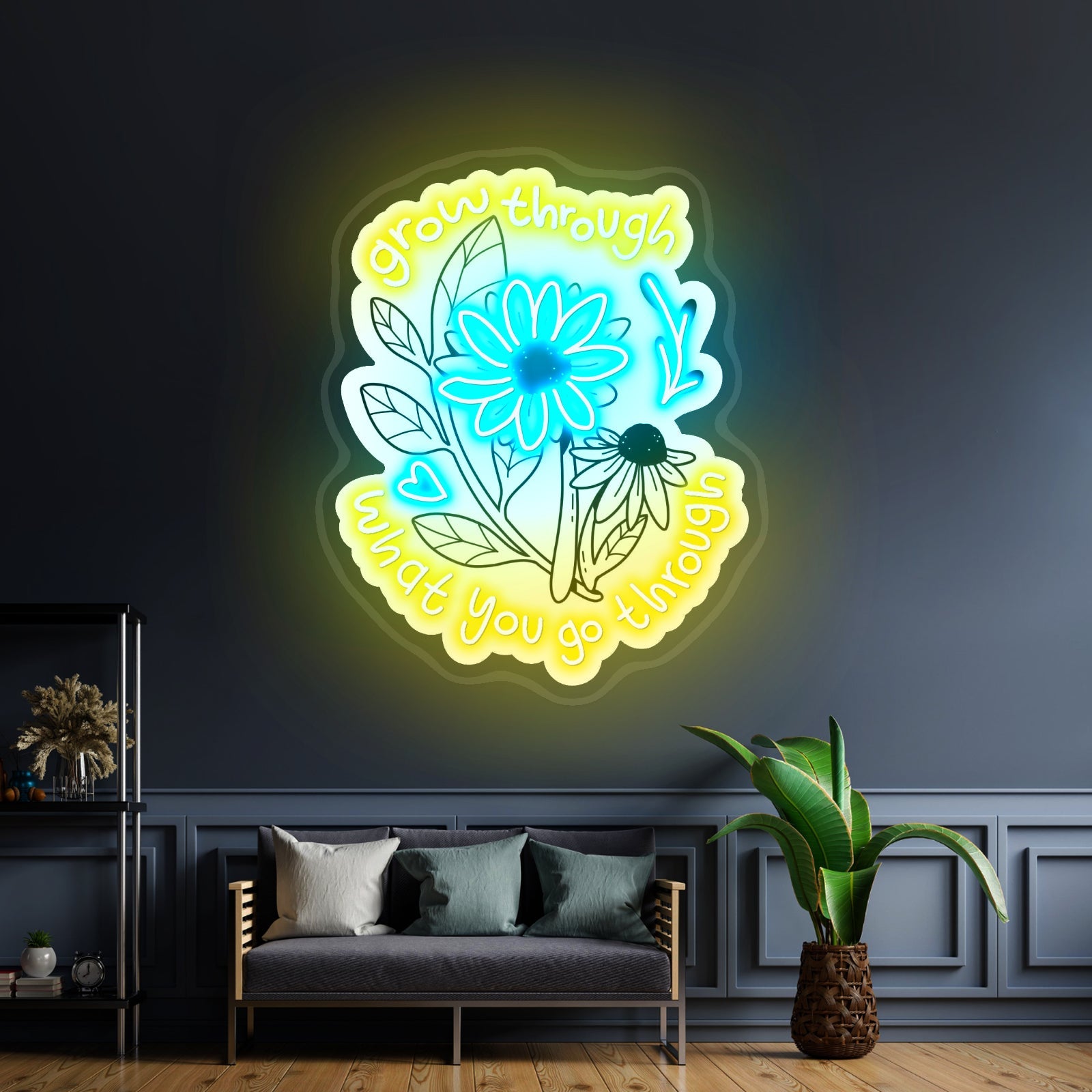 Grow Through What You Go Through Flowers Led Signs For Room - Shineneon