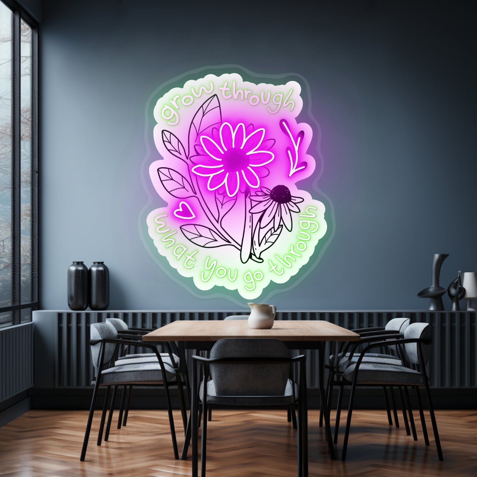 Grow Through What You Go Through Flowers Led Signs For Room - Shineneon