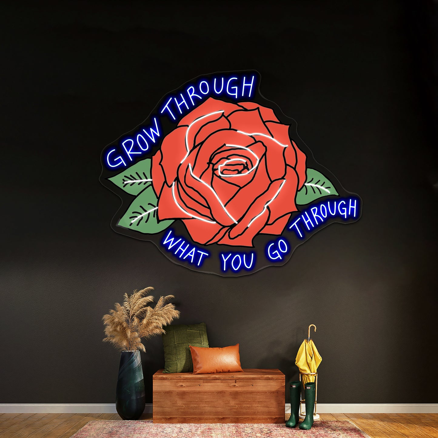 Grow Through What You Go Through Red Rose Love Neon Signs