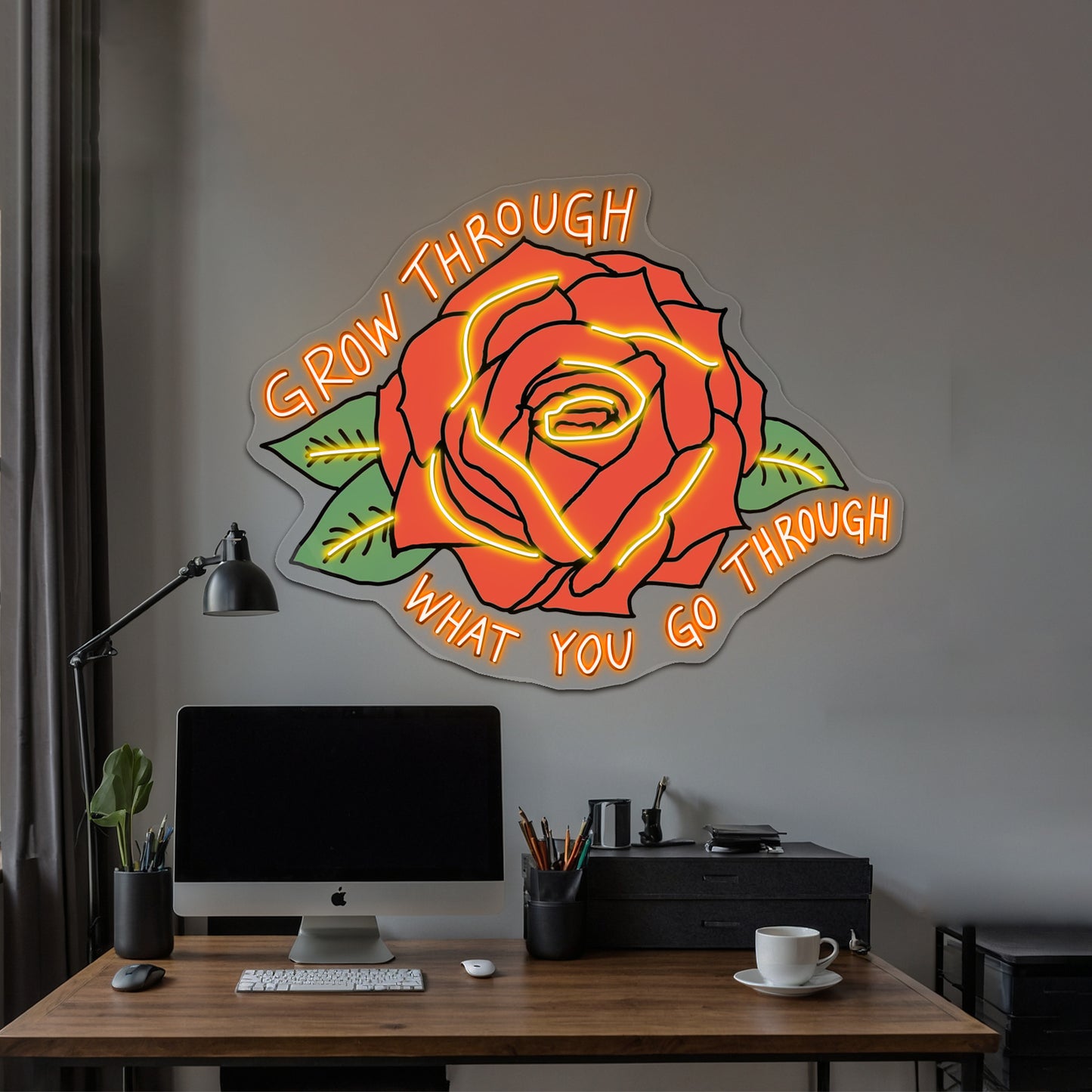 Grow Through What You Go Through Red Rose Love Neon Signs