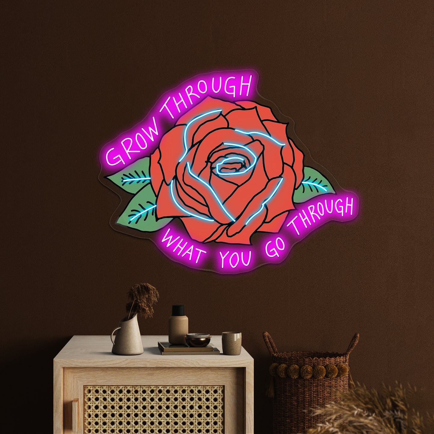 Grow Through What You Go Through Red Rose Love Neon Signs