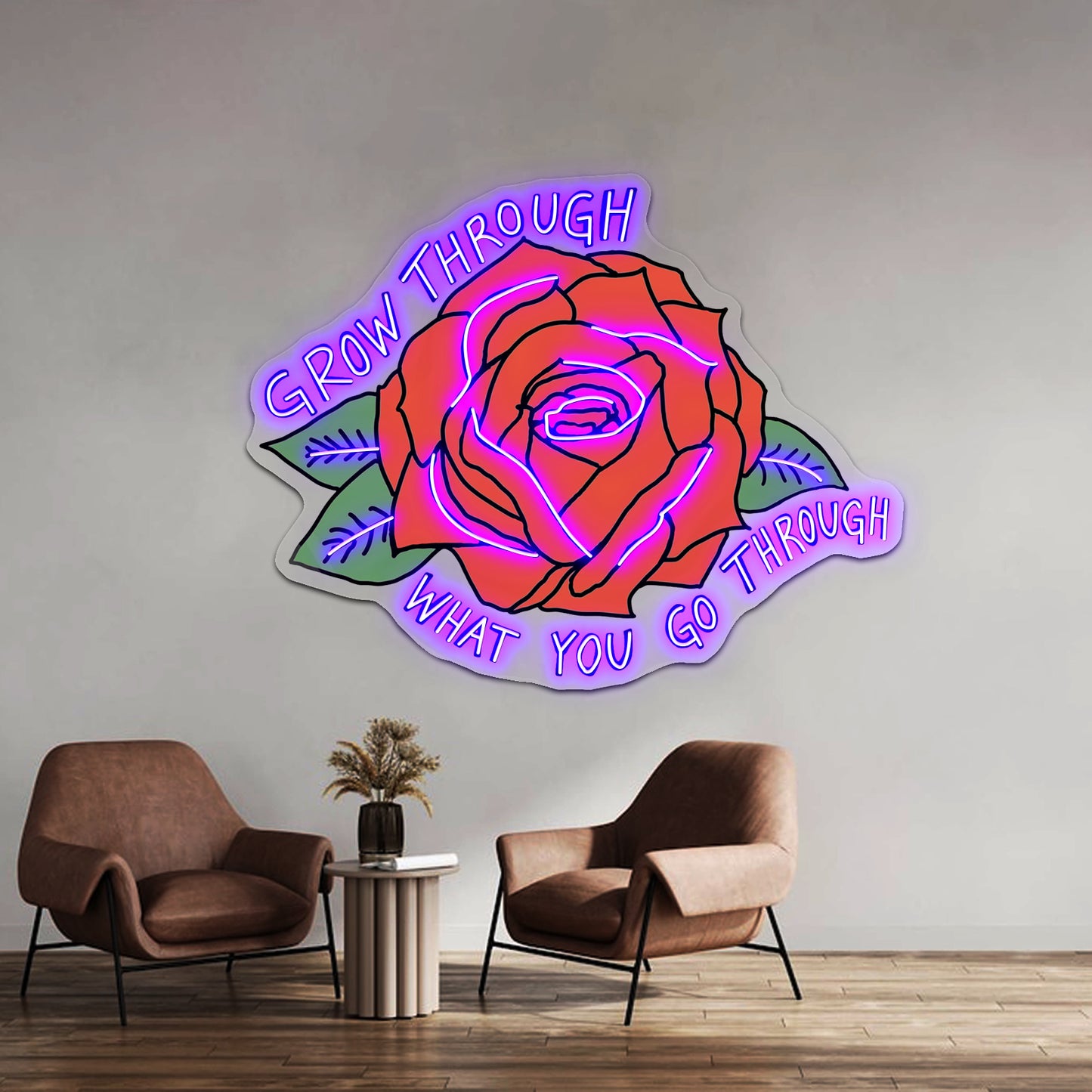 Grow Through What You Go Through Red Rose Love Neon Signs