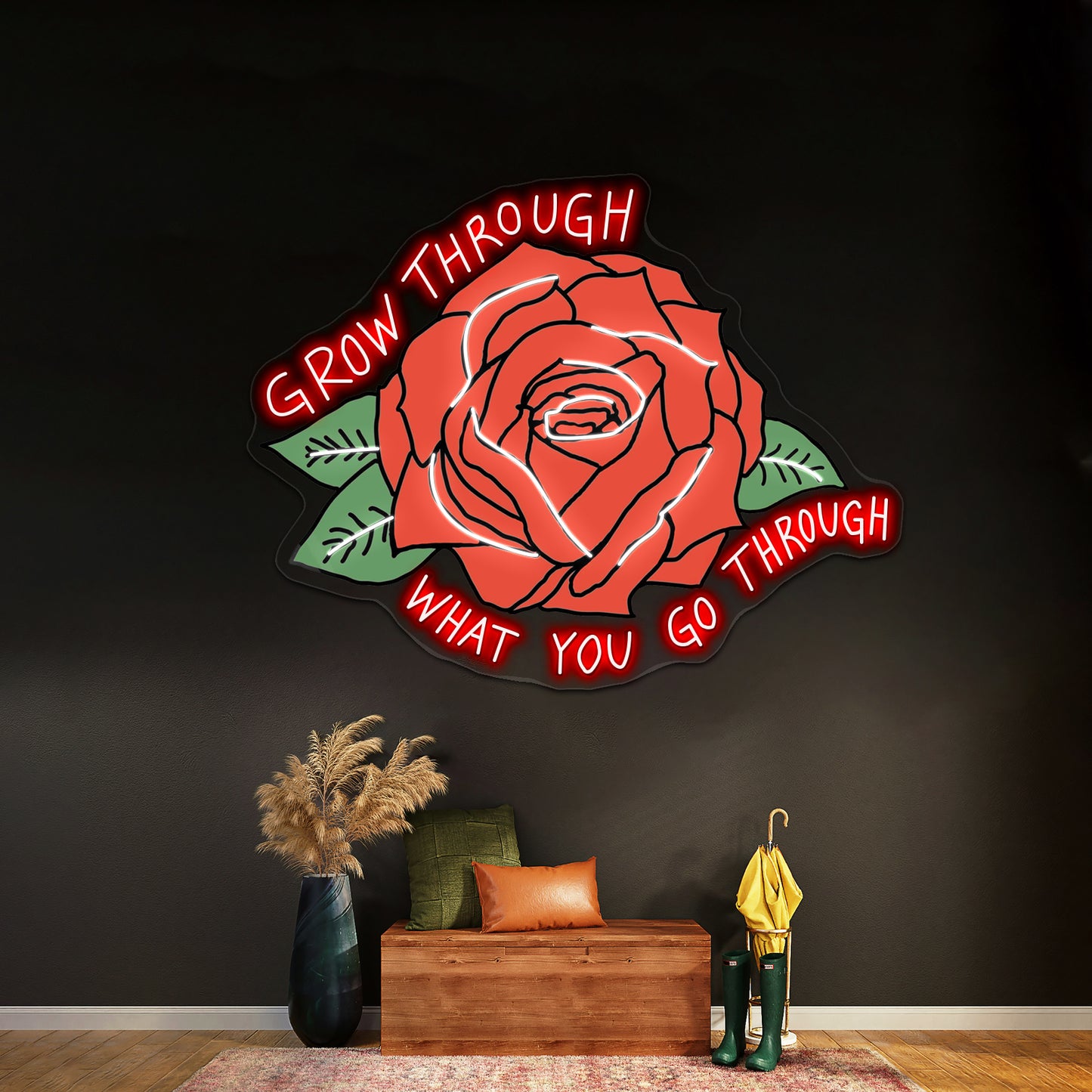 Grow Through What You Go Through Red Rose Love Neon Signs