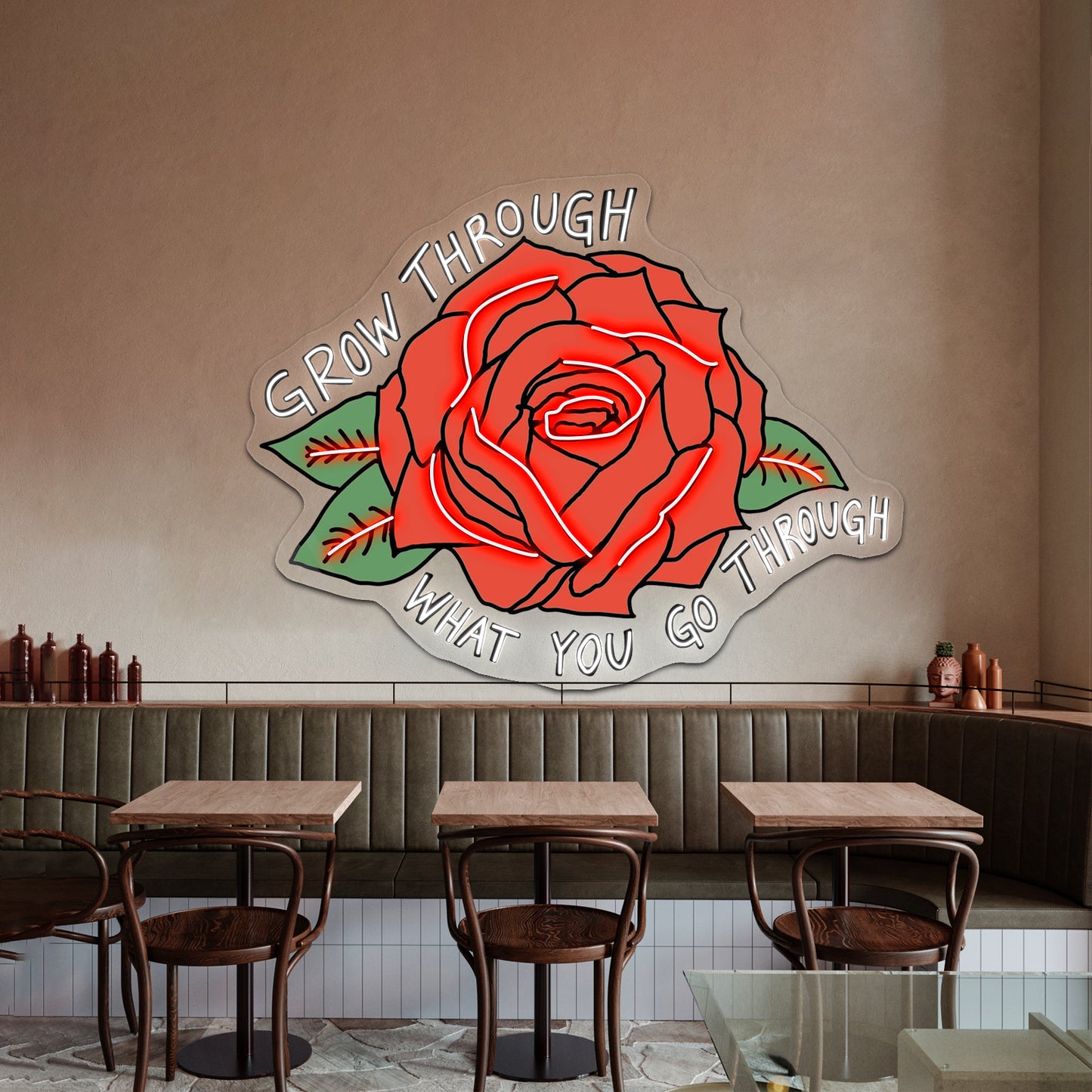 Grow Through What You Go Through Red Rose Love Neon Signs