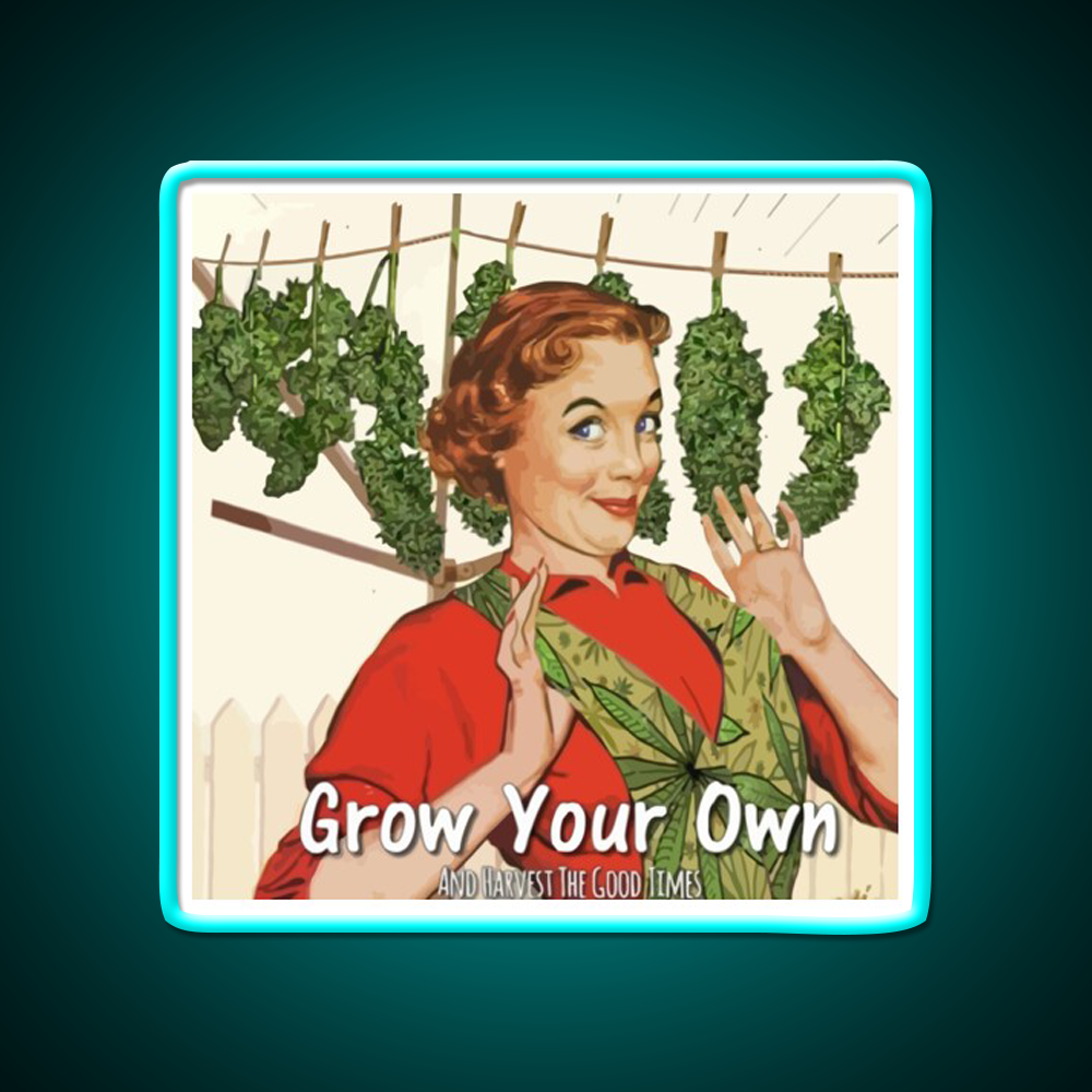 Grow Your Own Hemp Inspired Green Leaf Led Neon Sign Rgb Color - Size and dimension reference