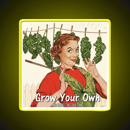 Grow Your Own Hemp Inspired Green Leaf Led Neon Sign Rgb Color - Custom LED neon sign front view