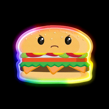 Grumpy Cheeseburger Snack Food Led Neon Sign Rgb Color - LED neon sign close-up detail