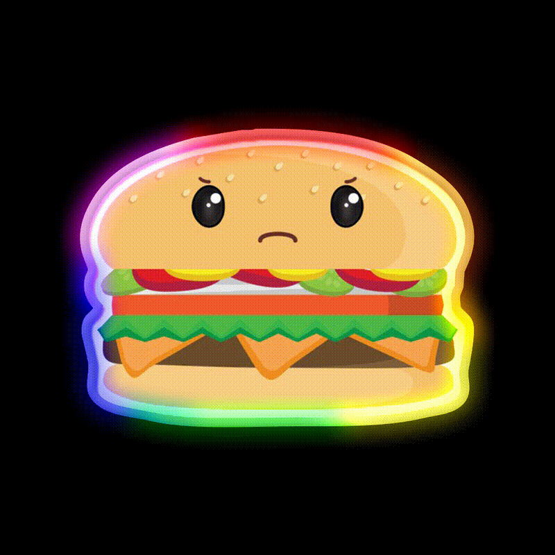 Grumpy Cheeseburger Snack Food Led Neon Sign Rgb Color - LED neon sign close-up detail