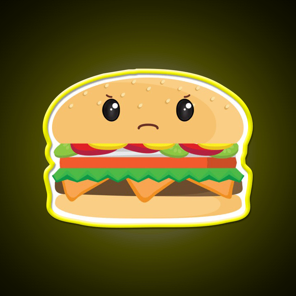 Grumpy Cheeseburger Snack Food Led Neon Sign Rgb Color - Custom LED neon sign front view