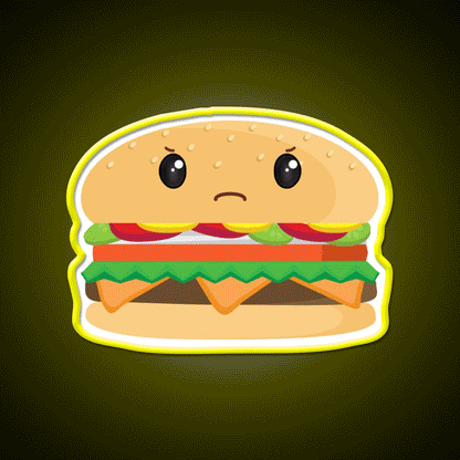 Grumpy Cheeseburger Snack Food Led Neon Sign Rgb Color - Custom LED neon sign front view