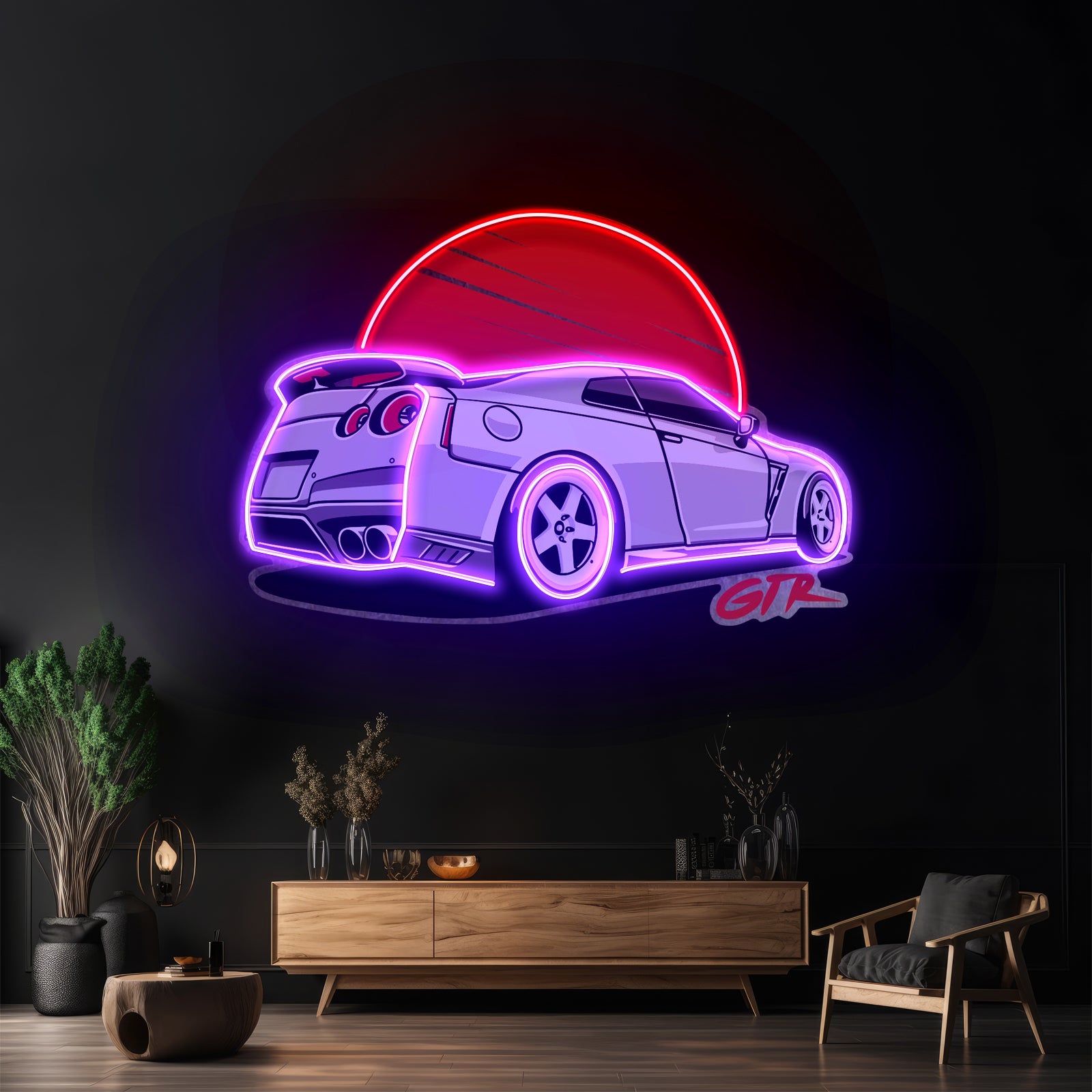 Gtr Super Car Led Neon Sign Light Custom Led Signs - Neon sign mounted on wall in room