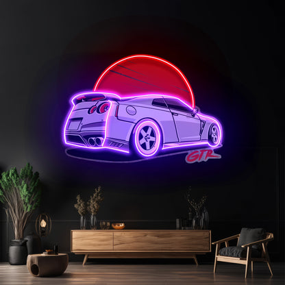 Gtr Super Car Led Neon Sign Light Custom Led Signs - Neon sign mounted on wall in room