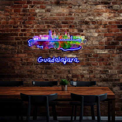 Guadalajara Skyline In Watercolor Wall Artwork Neon Signs